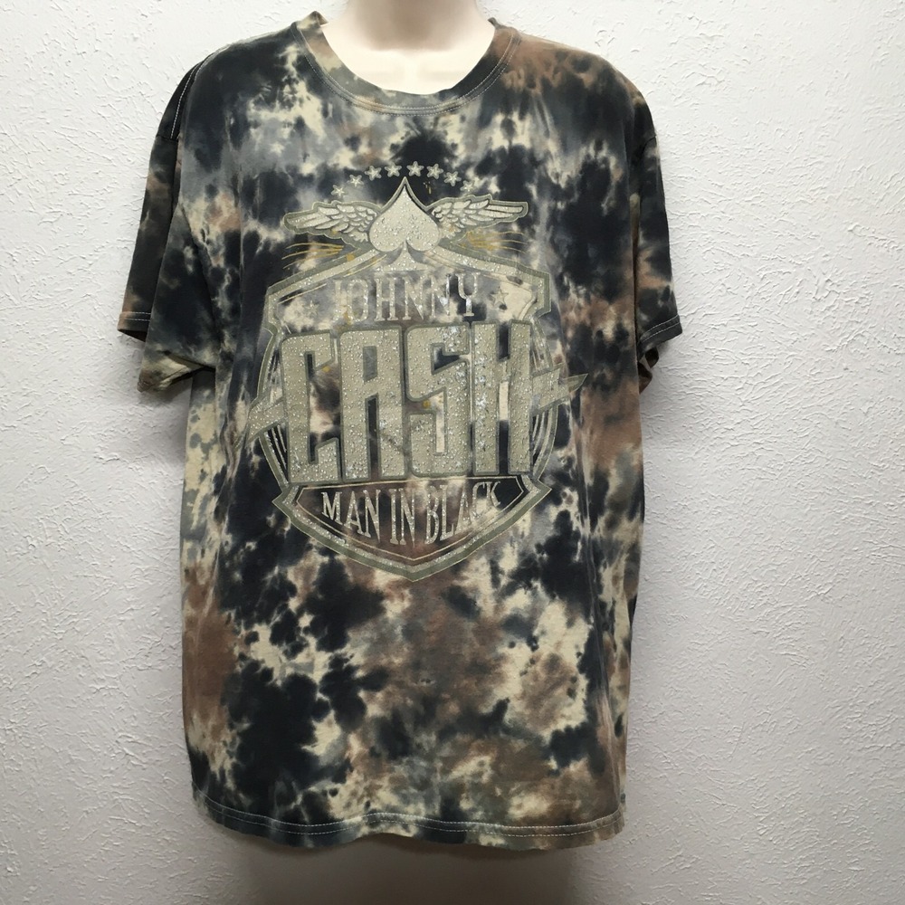 Johnny Cash Man In Black Graphic T-Shirt Mens L Tie Dyed Short Sleeve